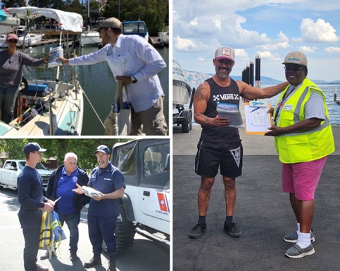 Dockwalkers spread stewardship by connecting and sharing environmental information with boaters. Photos from Dockwalker Program.